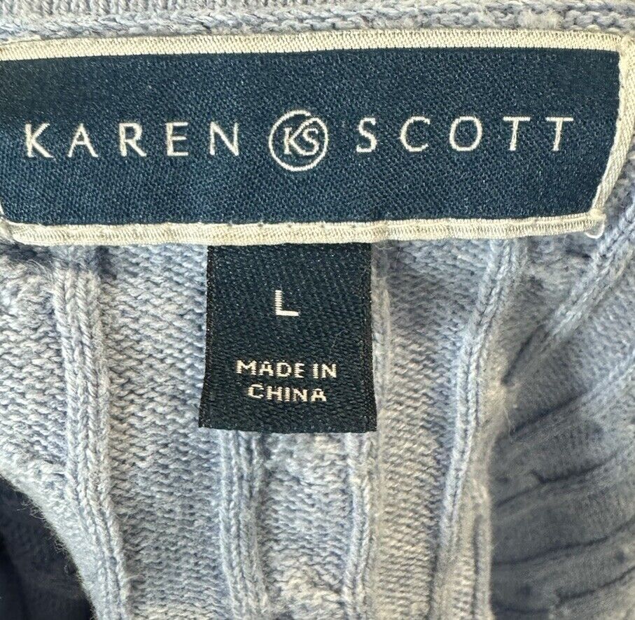 Karen Scott Women's Sweater Top Long Sleeve Ribbed Knit Crewneck Cotton L