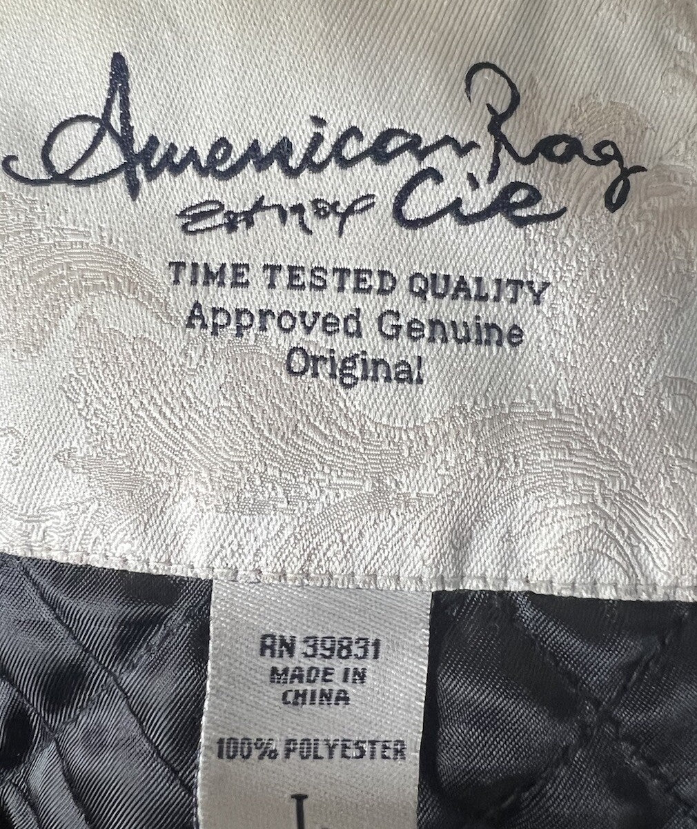 Teddy Bear Black Fleece Faux Fur Jacket Coat Quilt Lining Sz Large American Rag