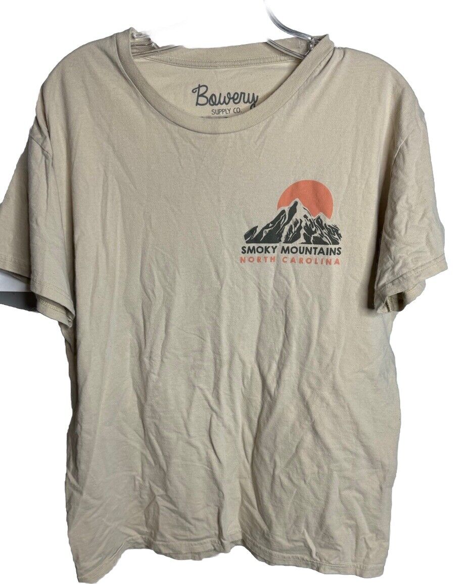 Bowery Supply Co Mens T Shirt Beige Large Cotton Crew Neck Short Sleeve Pullover