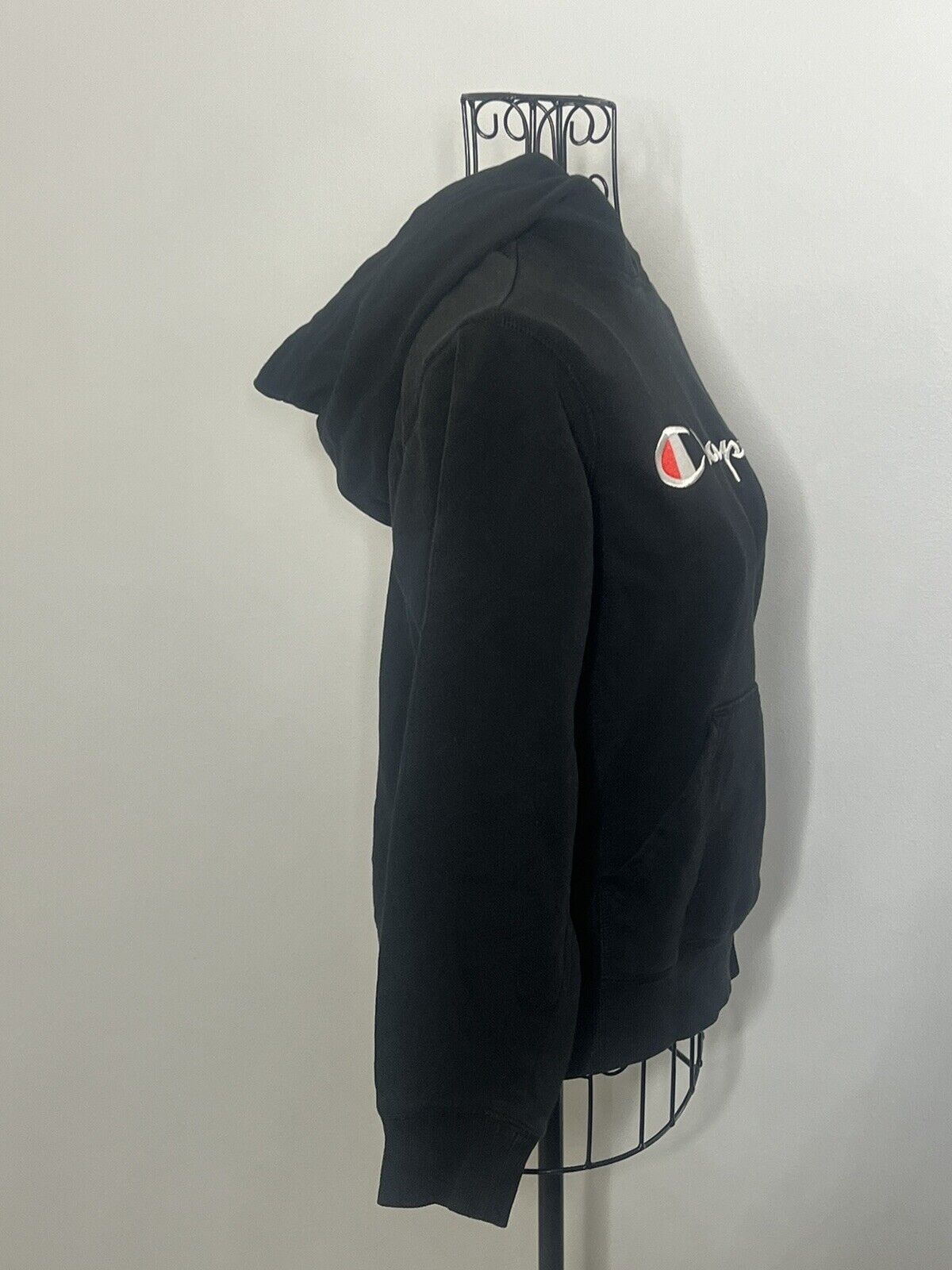 Champion Hoodie Medium Spell Out Hooded Sweatshirt Pullover Pockets Black