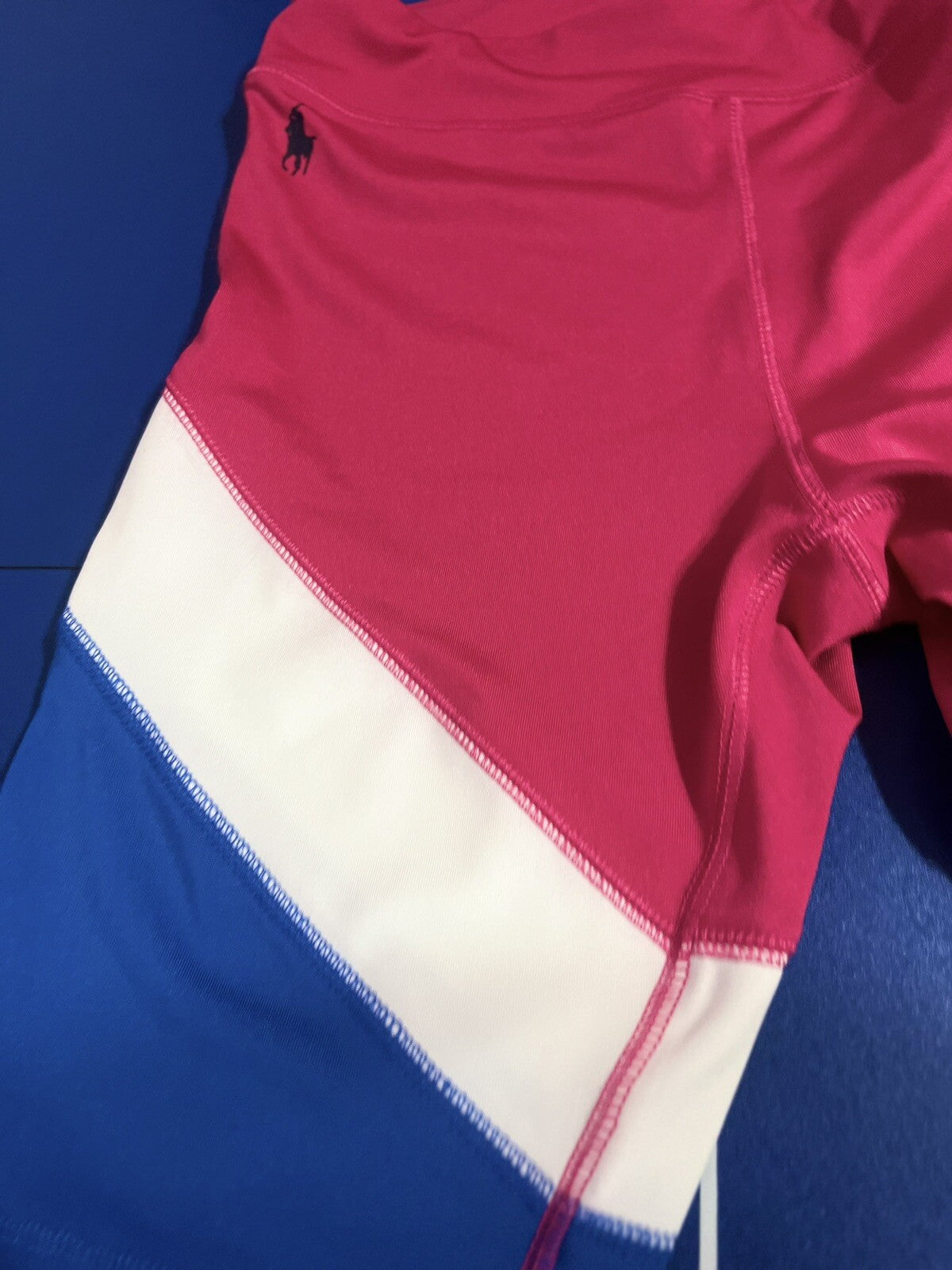 POLO RALPH LAUREN Girls Large 12-14 pink blue white Stretch Bike Shorts nwt