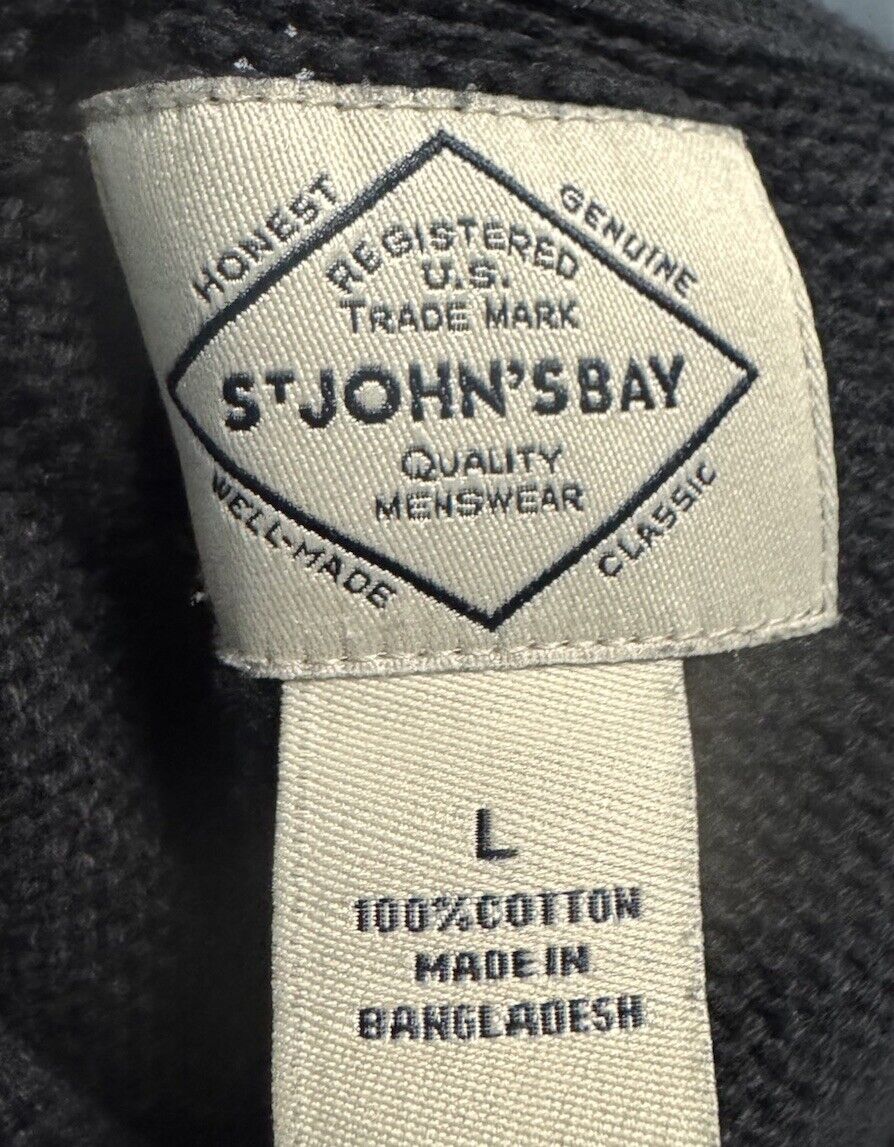St Johns Bay Sweater Mens Large Blue Long Sleeve 1/4 Zip Fleece Polyester
