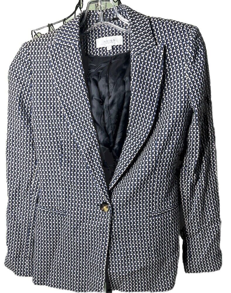 Reiss Geometric Blazer Single Breasted Long Sz 0 Italian Textured