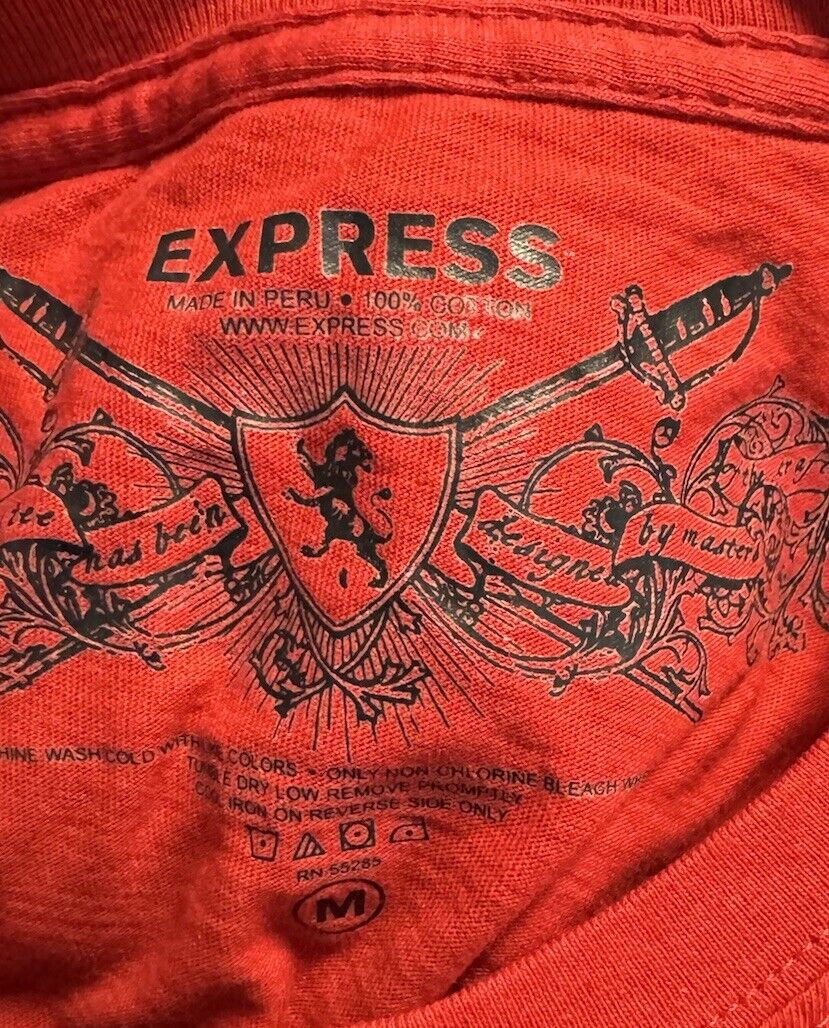 Express Mens Red Short Sleeve Crew Neck T-Shirt Size Medium 100% Cotton