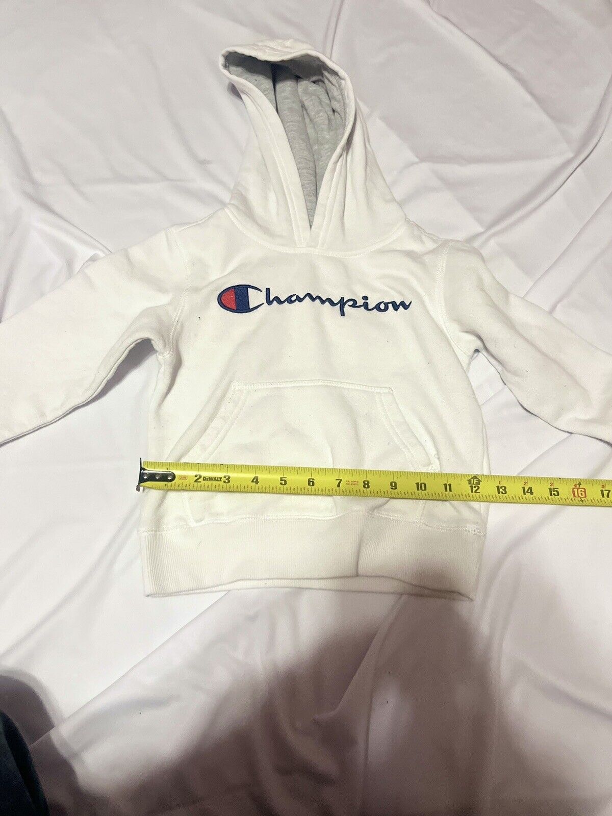 Champion, White Hoodie, Youth Size 5, Authentic Material, High Quality,Rare Find