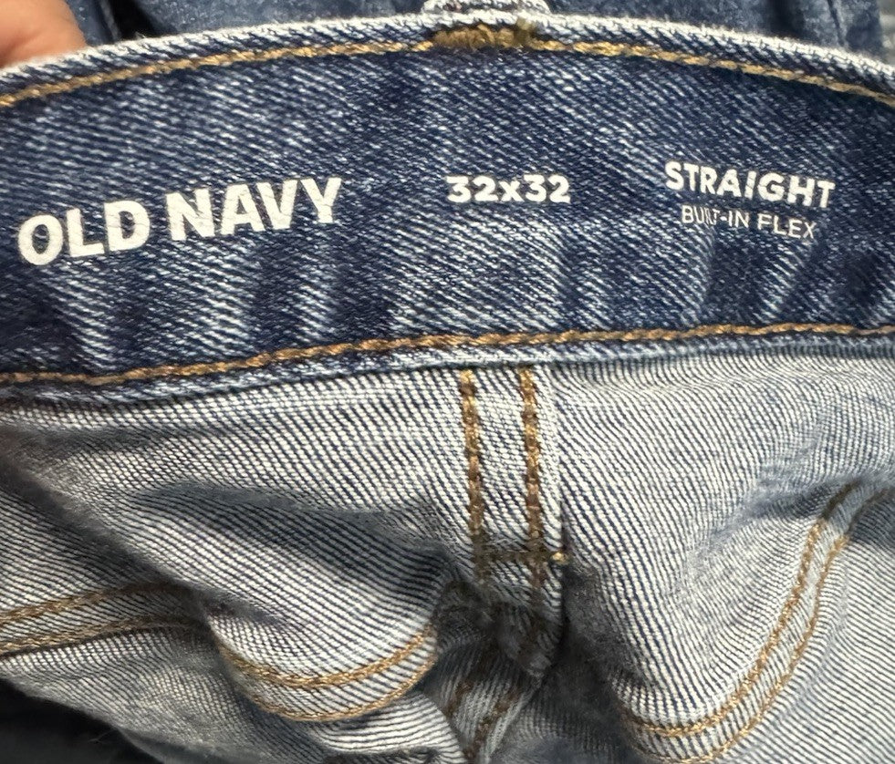 Old Navy Jeans Mens 32x32 Blue Straight Leg Distressed Denim