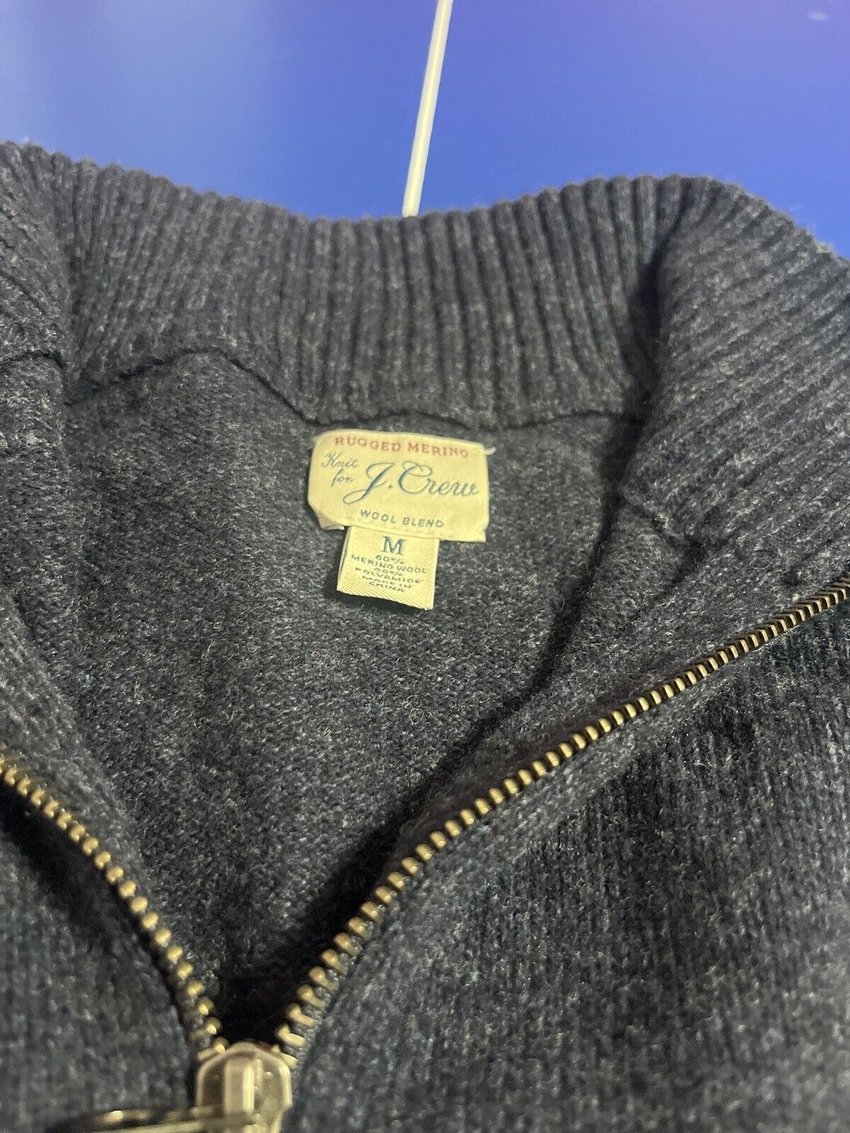 J Crew Merino Wool Sweater Mens Medium Gray Pullover Knit 1/4 Zip Up