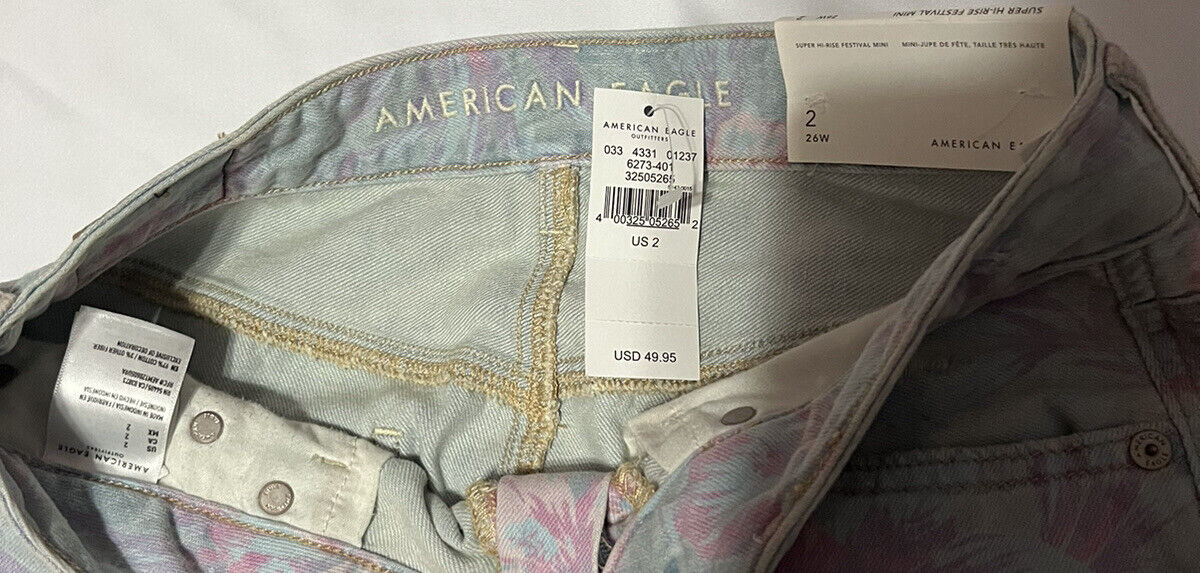 American Eagle Super Hi Rise Festival Mini Skirt Women's Size 2 Denim Floral