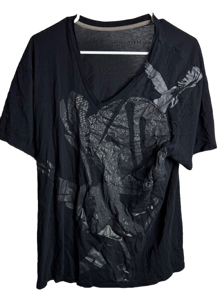 ARMANI EXCHANGE Black Silver AX LOGO Short Sleeve Slim Fit Designer T-shirt XL
