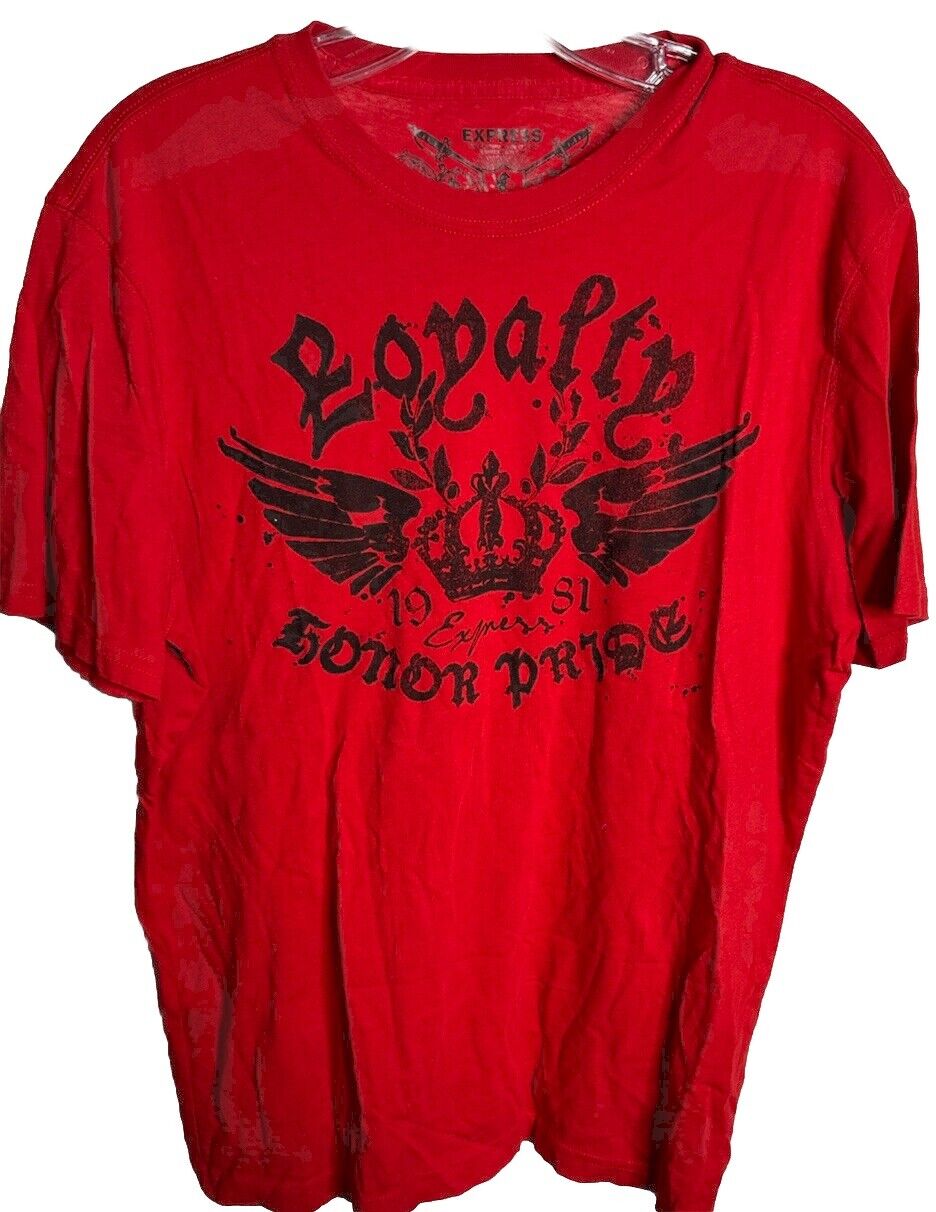 Express Mens Red Short Sleeve Crew Neck T-Shirt Size Medium 100% Cotton