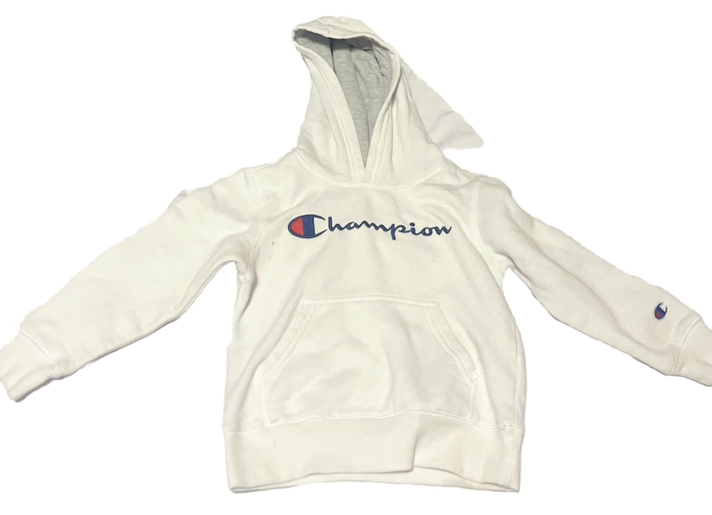 Champion, White Hoodie, Youth Size 5, Authentic Material, High Quality,Rare Find