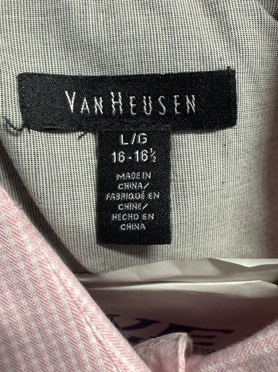 Van Heusen Mens Plaid Button Down Shirt Large Wrinkle Free 16-16.5