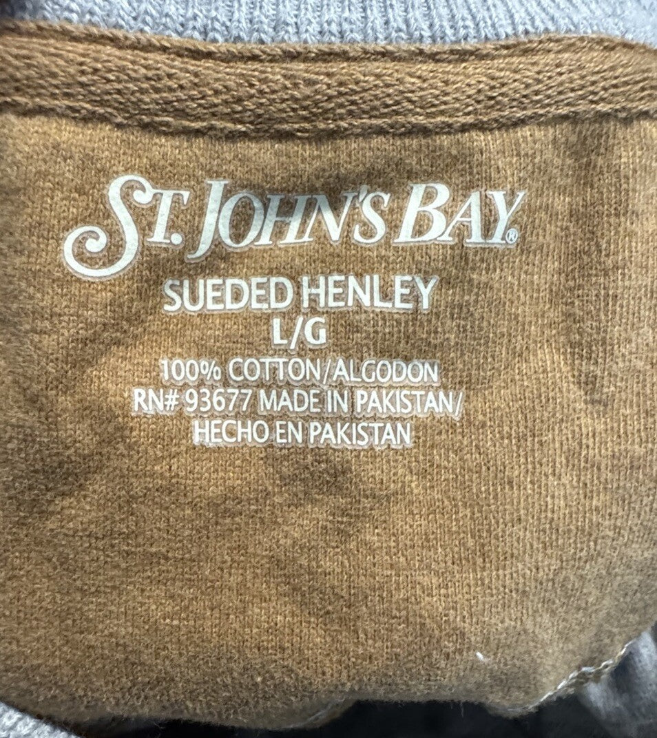 St Johns Bay Mens Henley TShirt Size L Cotton Stretch Pullover Button