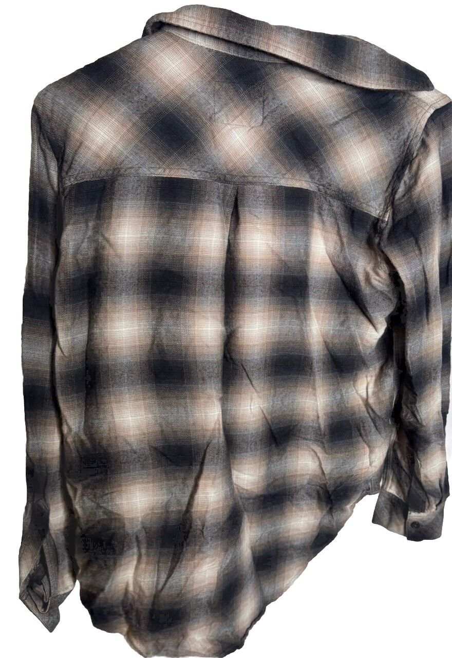 Rails Hunter Shirt Women’s Ivory Coal Blush Plaid Button Down Long Sleeve Size S