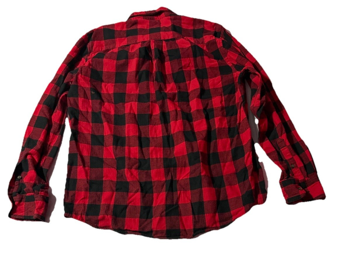 St Johns Bay Shirt Mens Large Red Black Plaid Button Up Flannel Check Classic