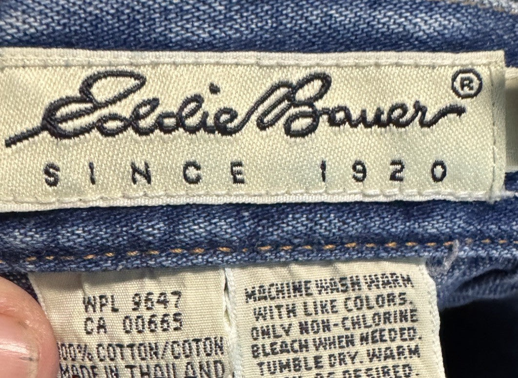 Eddie Bauer Long Denim Jean Skirt Size 14 Blue Stretch Maxi Straight Back Slit