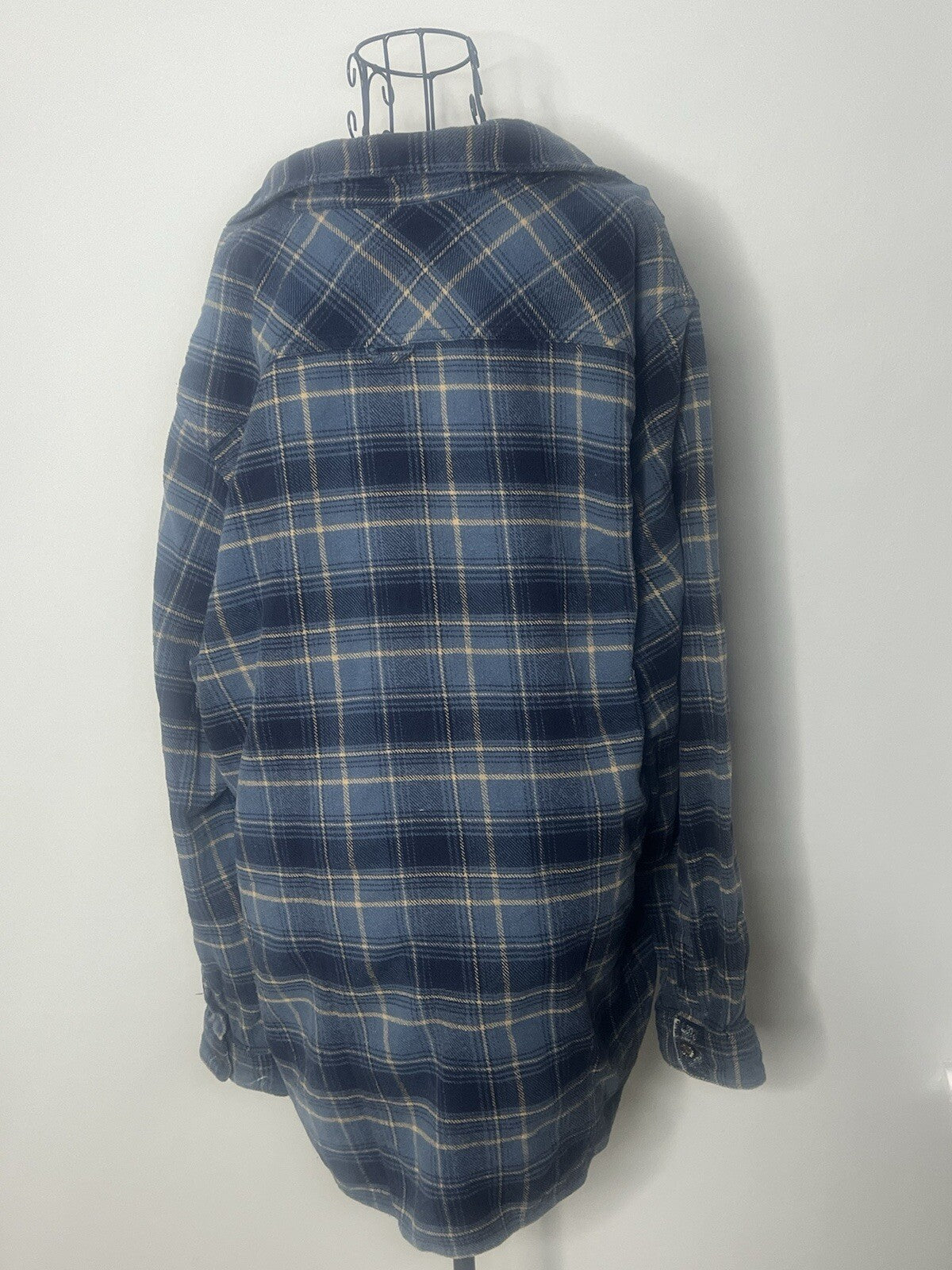 Stanley Flannel Shirt Mens XL Blue Plaid Long Sleeve Button, Minimal Damage