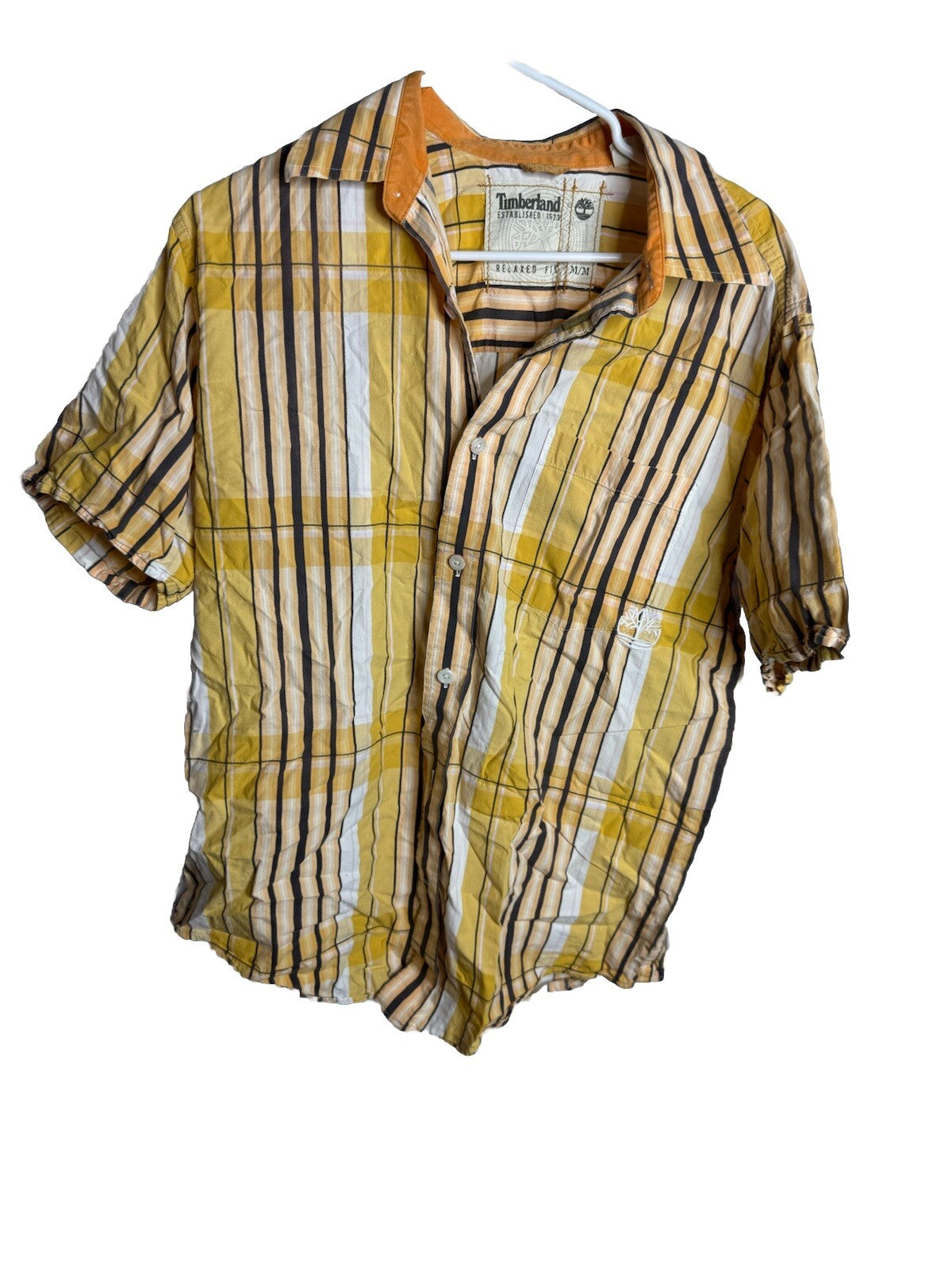 Timberland Men’s Button Down Shirt Blue Plaid medium