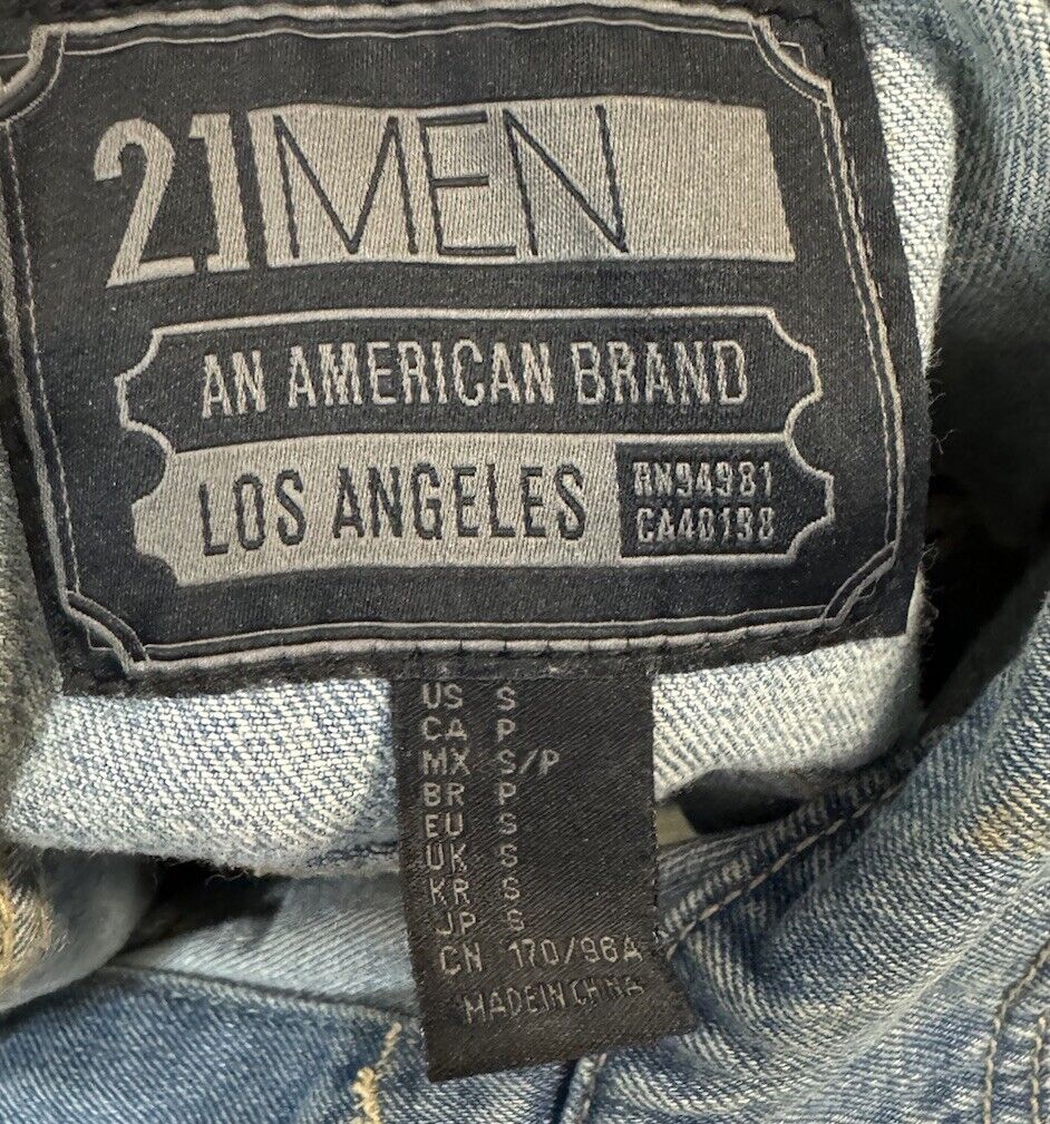 21 Men Denim Jean Button Up Blue Medium Wash Jacket In Size Small