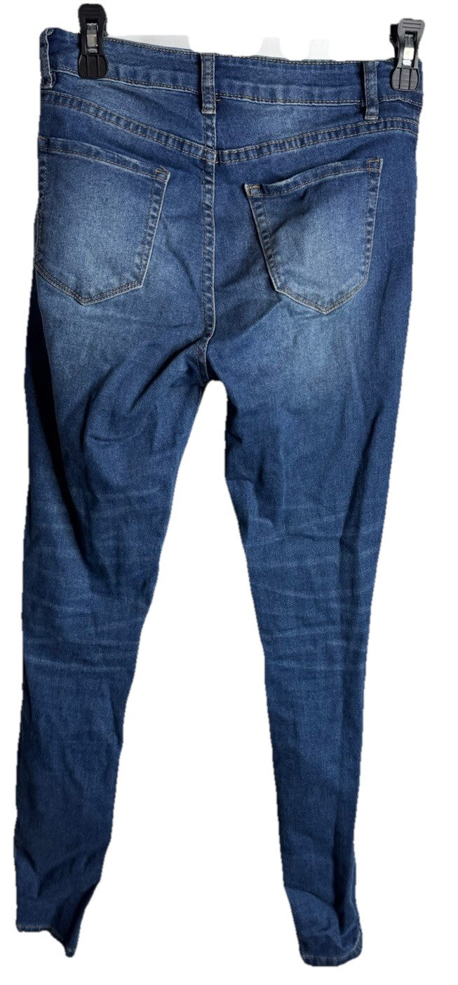 Revamped Womens Medium Wash Distressed Skinny Jeans Stretch Size 05