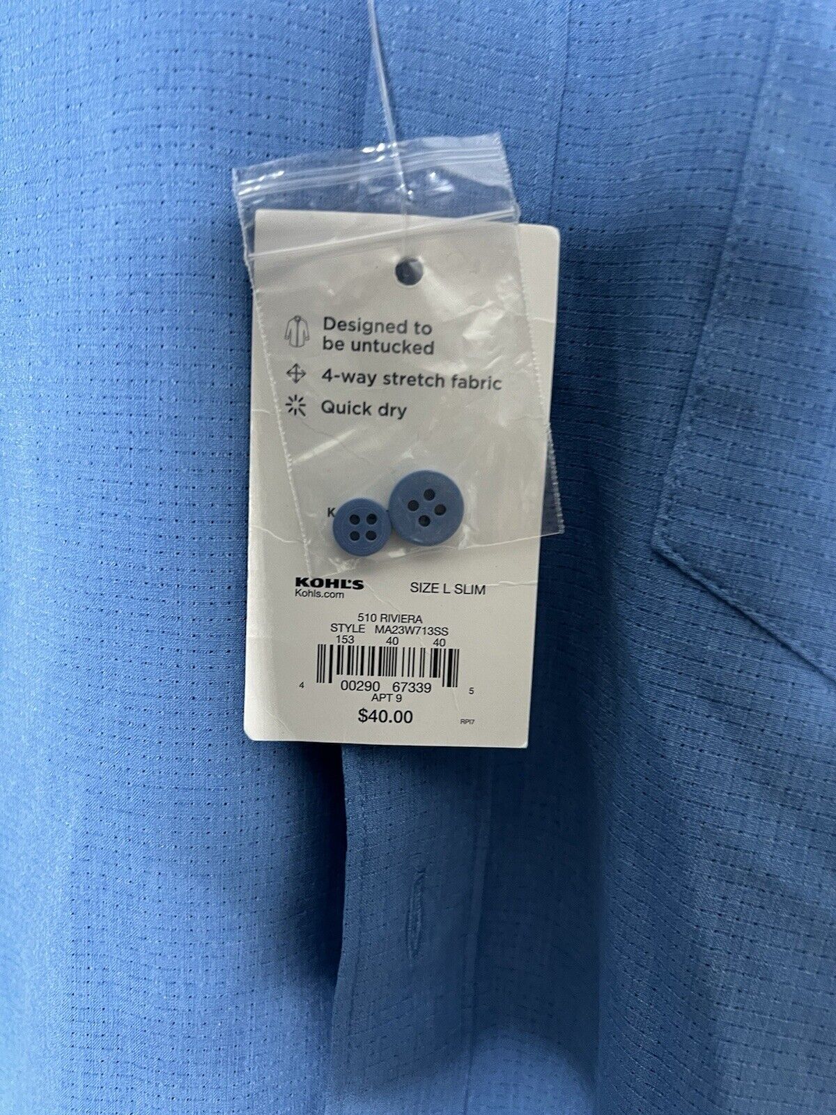 Apt. 9 Blue Slim Fit Long Sleeve Button Down Dress Shirt Men's Size Large