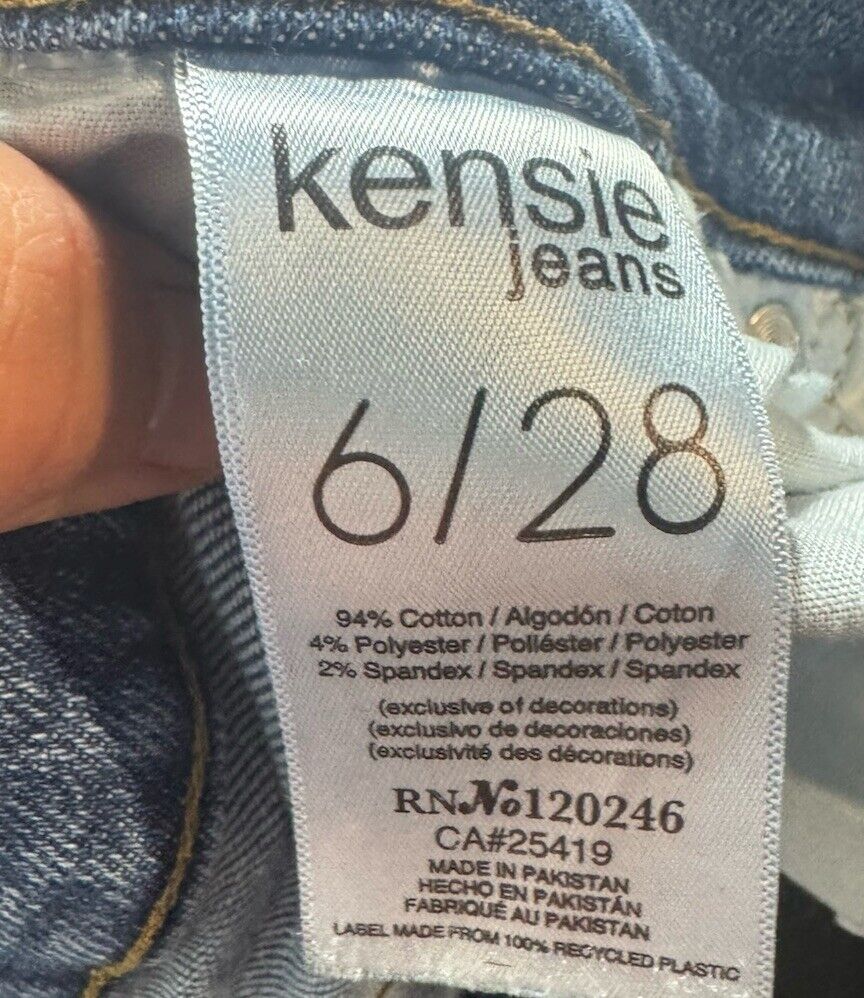 Kensie Jeans Vintage Luxe The Flare Women's Size 6/28 Blue High Rise Distressed