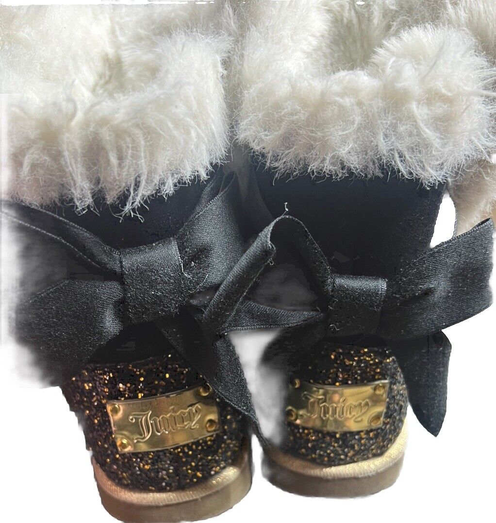 Juicy Couture "Burbank" Cozy Bootie, Black/Gold, Size 1