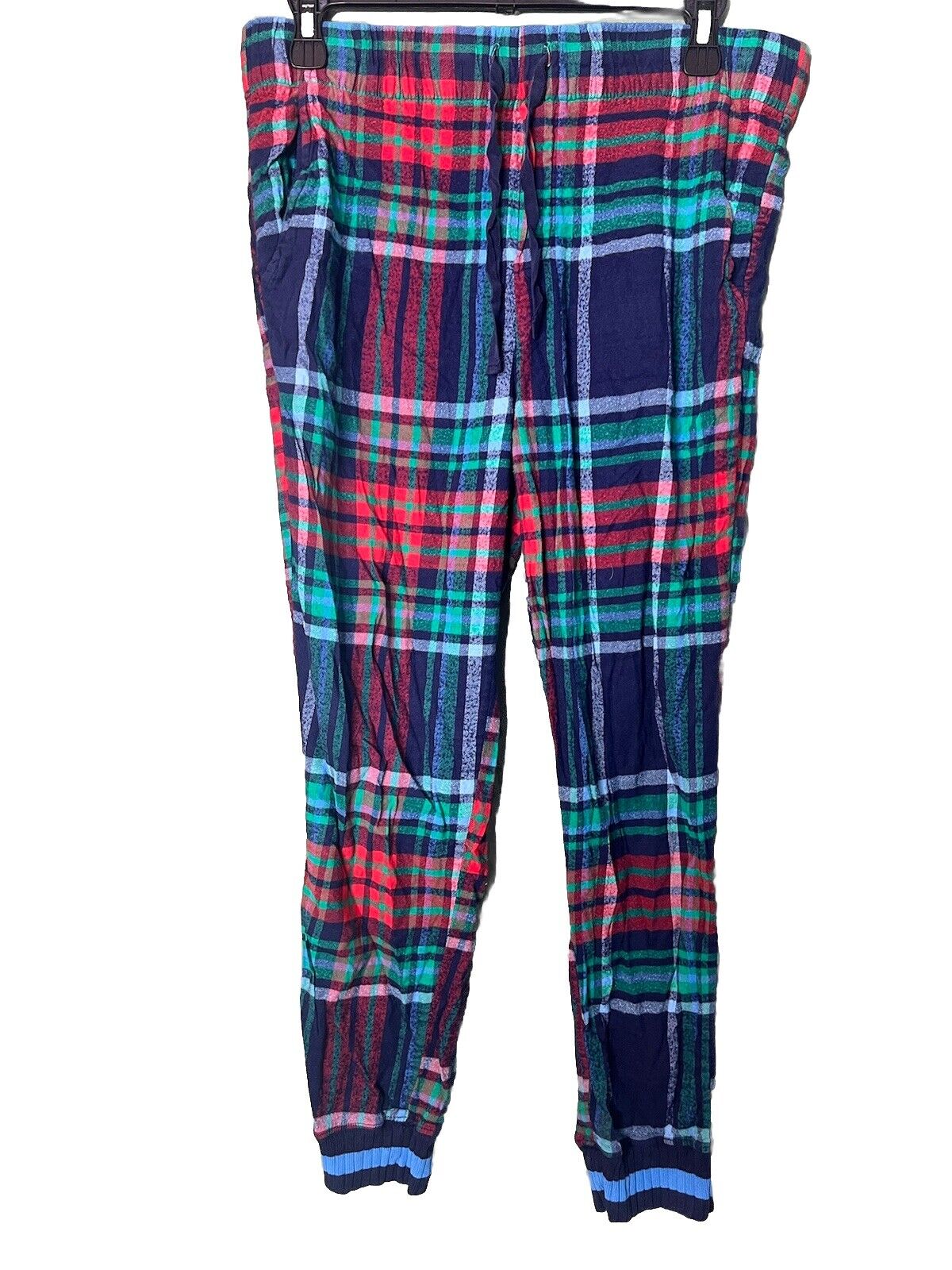 Aerie Pajama Pants Size Medium Green Blue Plaid Drawstring Elastic Waist Pockets