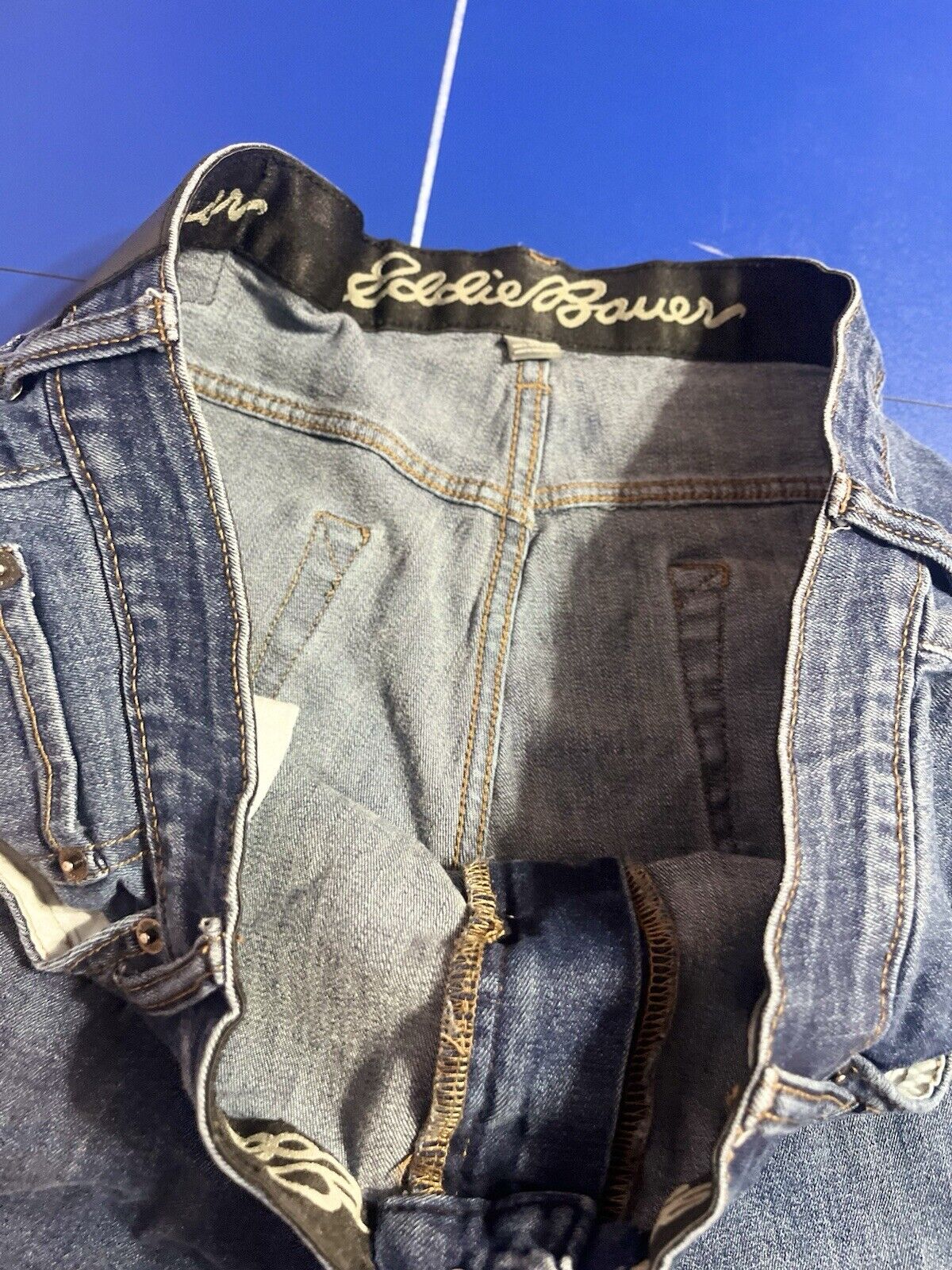 Eddie Bauer Denim Work Jeans Relaxed Basic Heavy Straight Blue Mens Size 38 x 32