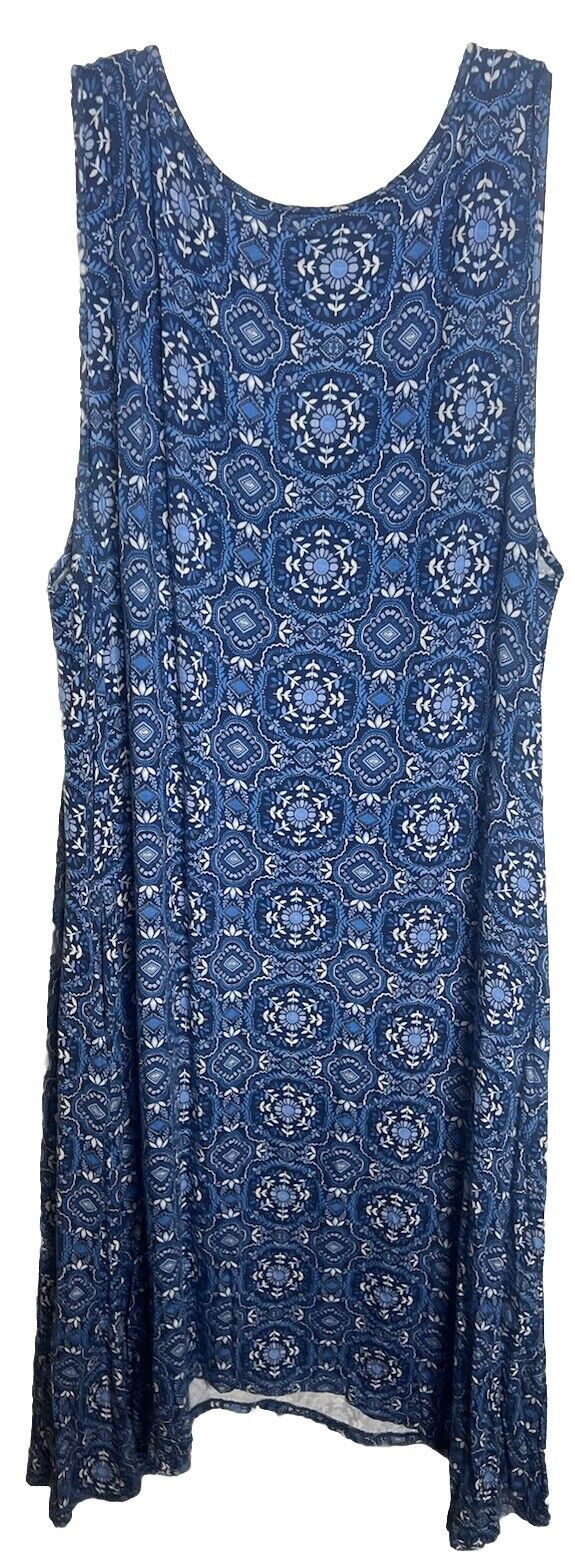 Croft & Barrow Dress Women 1X Plus Blue Geometric Shift Midi Sleeveless Casual