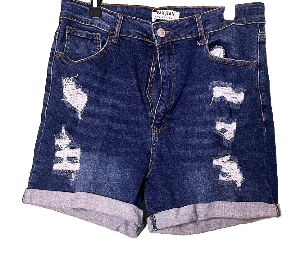 Wax Jean Shorts Size 2X Large Stretch Denim Blue Distressed