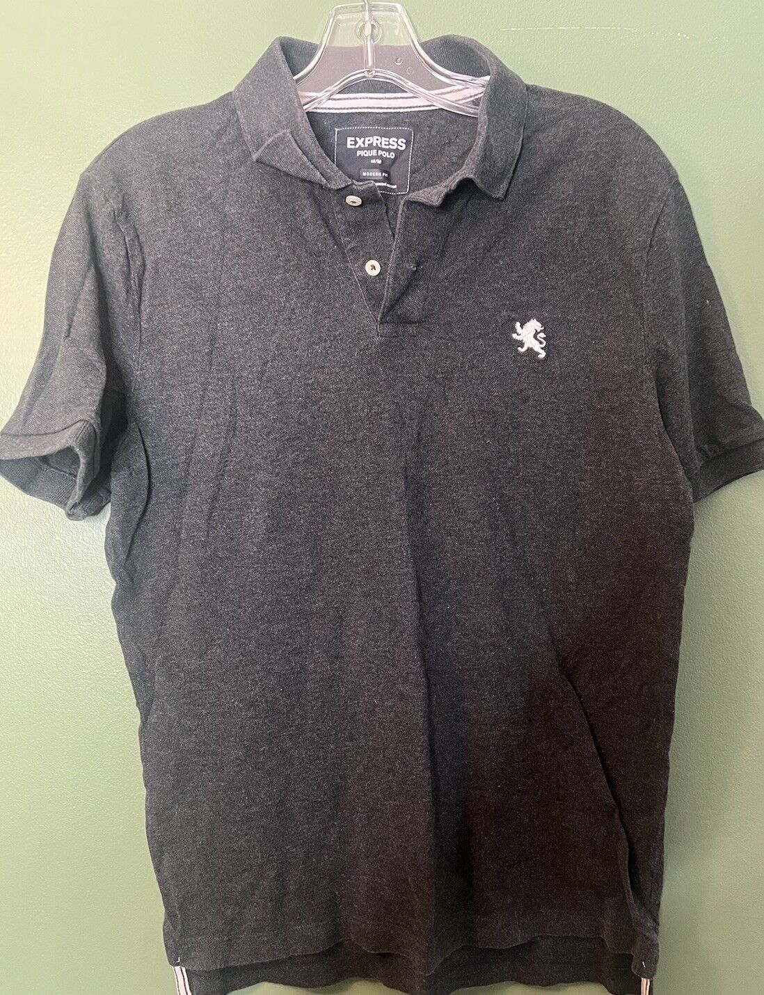 Express Polo Shirt Men M Gray Knit Short Sleeve Slit Logo Collared