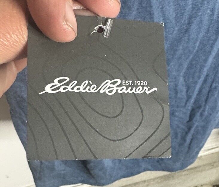 Eddie Bauer Mens T Shirt Solid Blue Large Cotton Short Sleeve Crew Neck Pullover