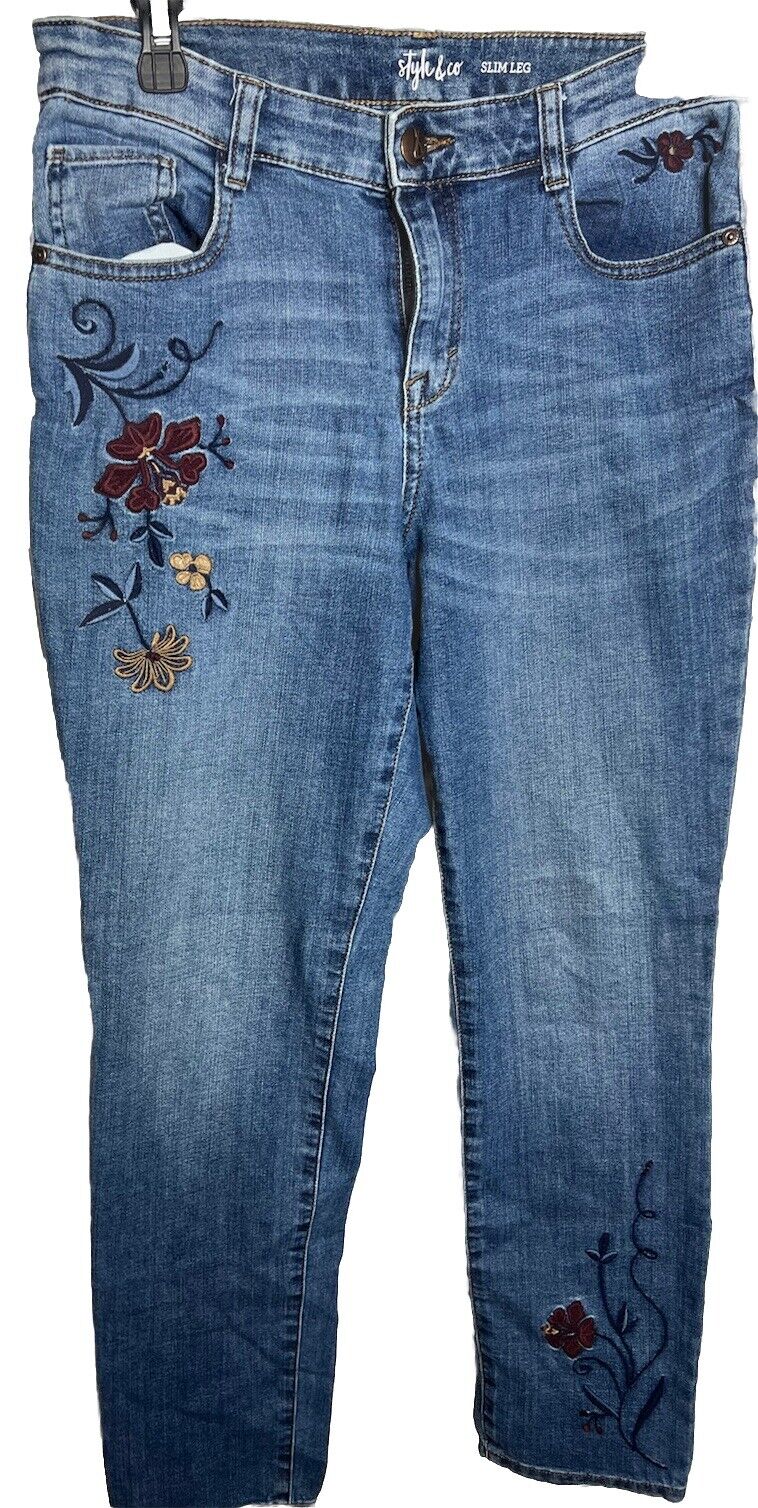 Style&Co,. Jeans Straight Leg Denim Women's Size 6 Blue Mid Rise Dark Wash