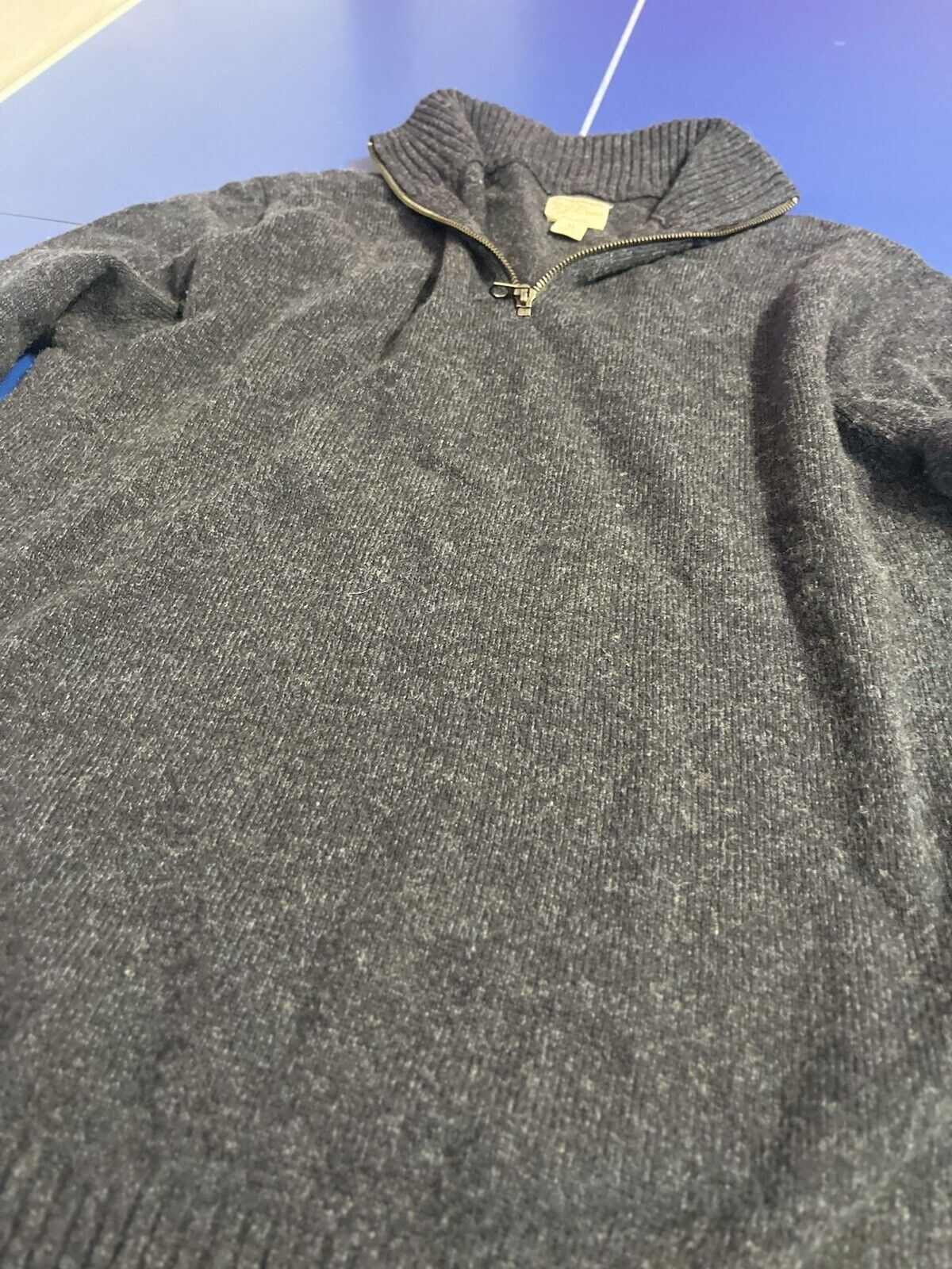 J Crew Merino Wool Sweater Mens Medium Gray Pullover Knit 1/4 Zip Up