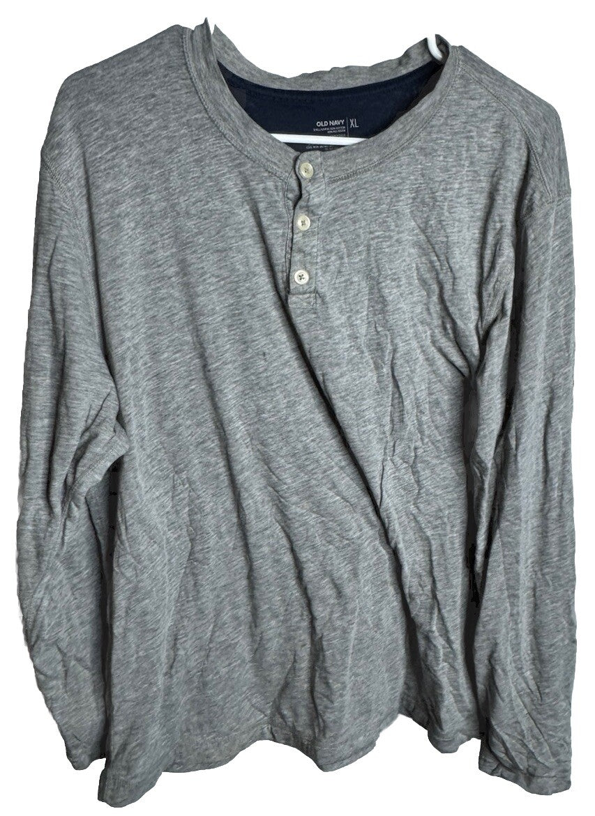 Old Navy Shirt Men's Size XL Black Pullover Waffle Knit Long-Sleeve