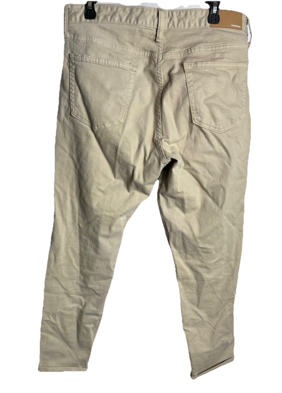 Bonobos Pants Mens 33x32 Beige Washed Chinos Slim Straight Cotton Casual