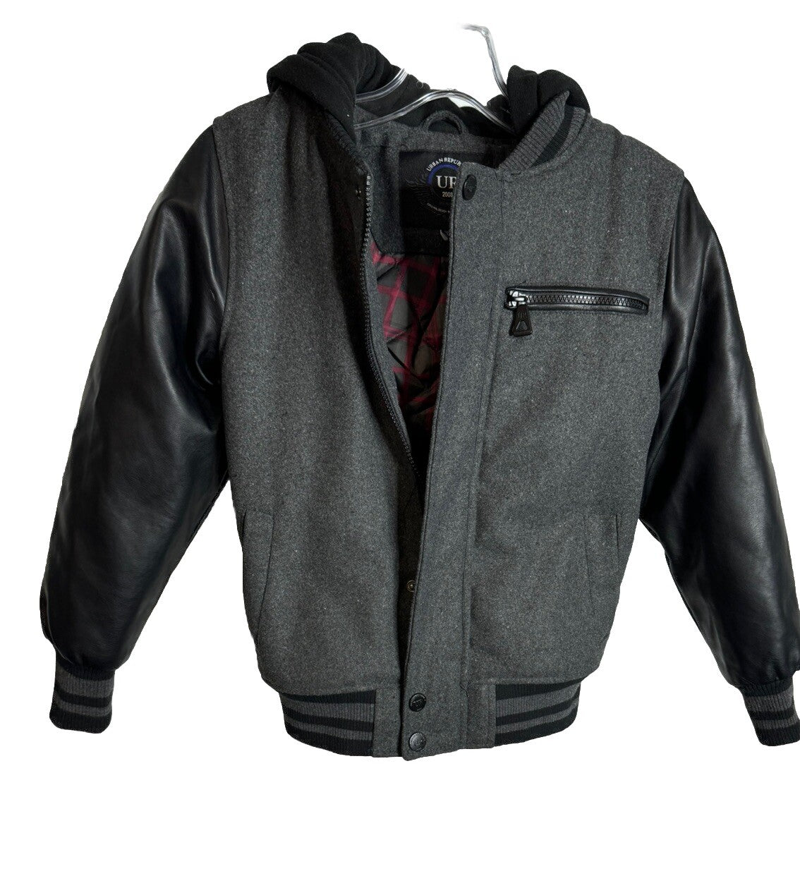 Urban Republic Boys Size Medium 10/12 Long Sleeve Coated Leather Hooded Jacket