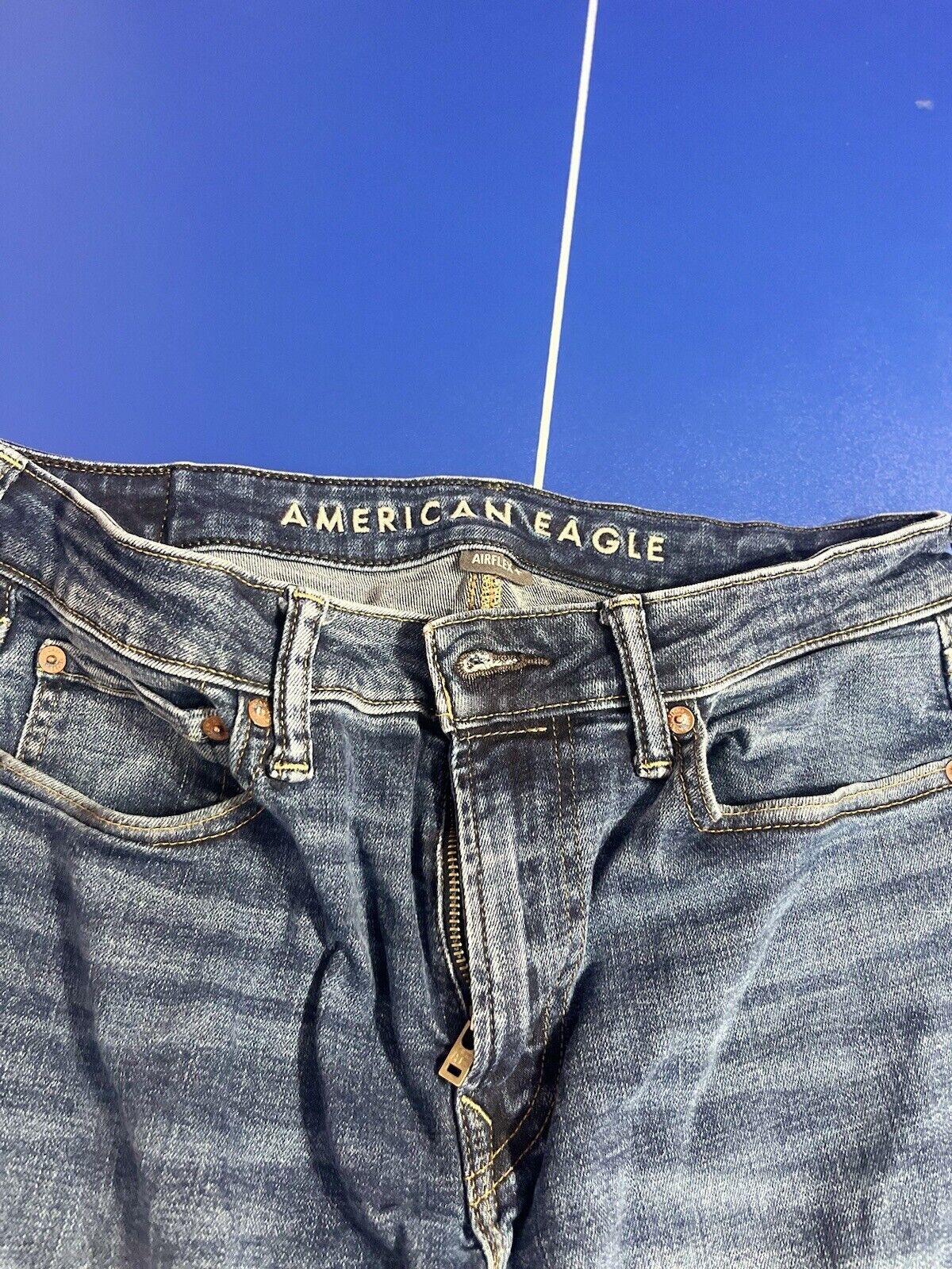 American Eagle 31x30 Original Straight Fit Extreme Flex Jeans Faded Worn Light