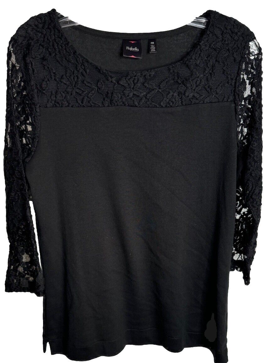 Rafaella Blouse Women's Size PM Black Scoop Neck
