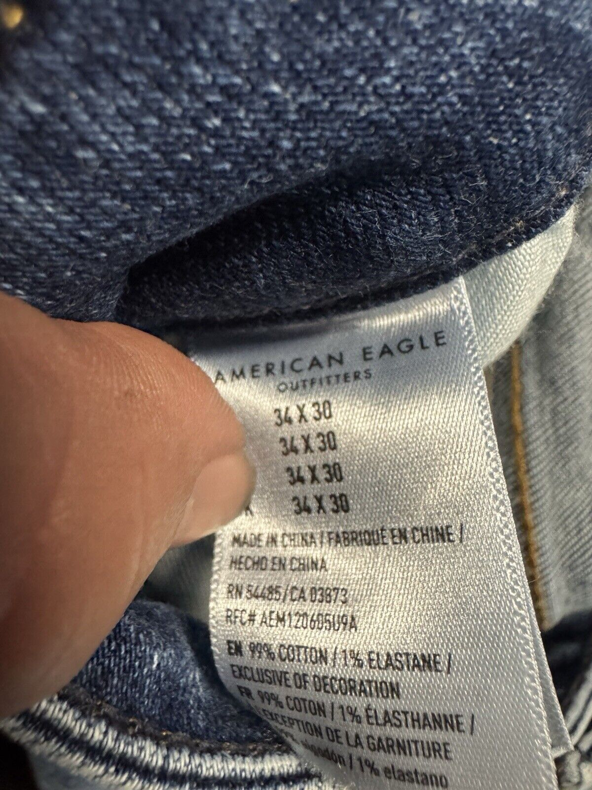 Men's American Eagle Original Straight Stretch Blue Jeans Measured Size 34x30