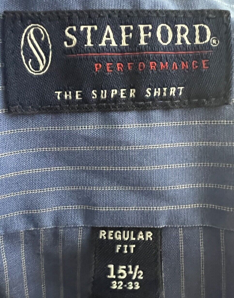 Stafford Shirt Mens 15.5 32-33 Long Sleeve Button Up Travel Performance Super