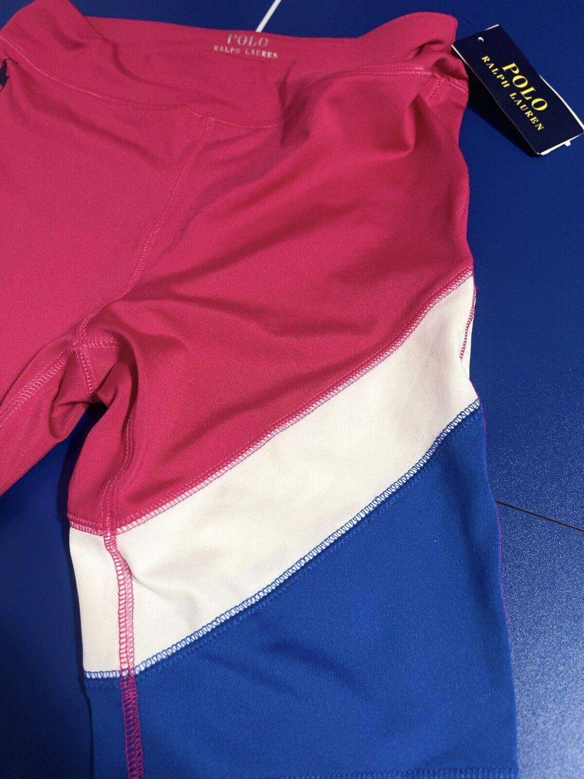 POLO RALPH LAUREN Girls Large 12-14 pink blue white Stretch Bike Shorts nwt
