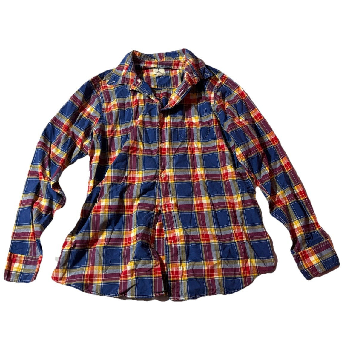 Lands End Plaid Button Up Shirt Boys Size XL 18/20 Long Sleeve Blue Flannel