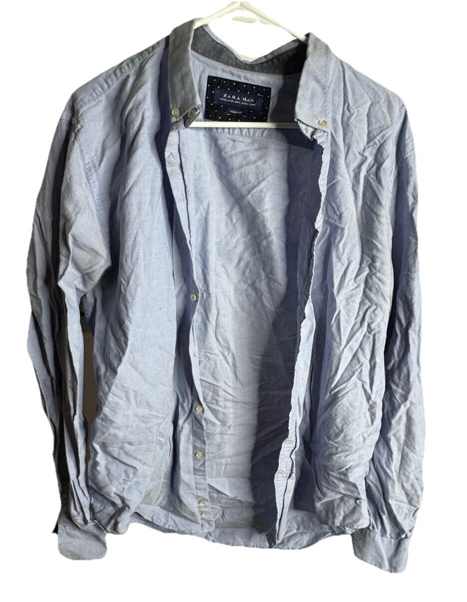 Men's ZARA Slim Fit" Active Stretch Fabric Long Sleeve Shirt Size XL
