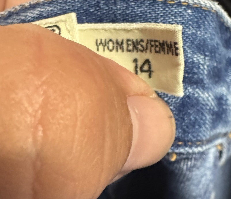 Eddie Bauer Long Denim Jean Skirt Size 14 Blue Stretch Maxi Straight Back Slit