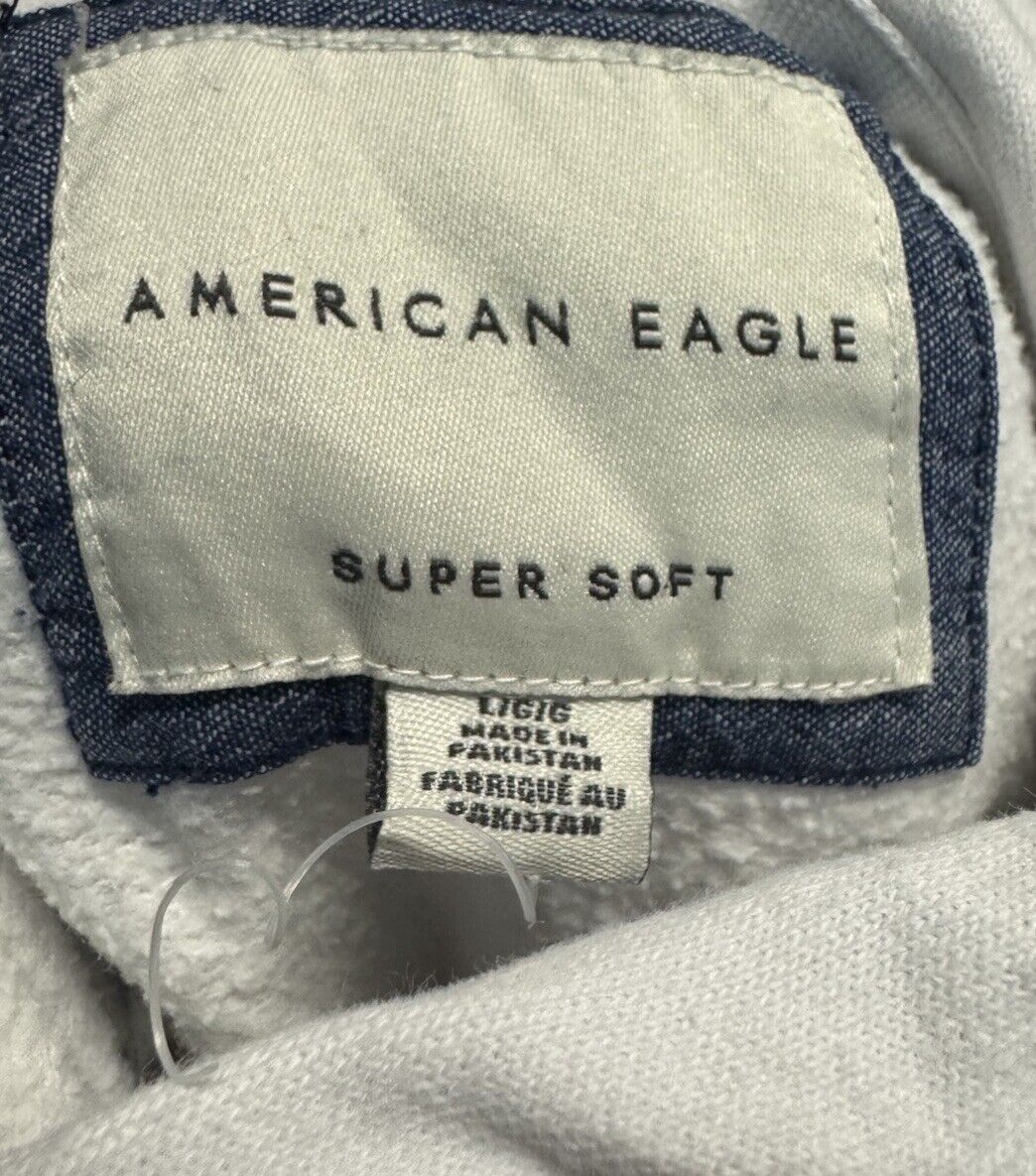 American Eagle Pullover Hoodie Large Mens Gray AE Logo Classic Fit Retro Preppy