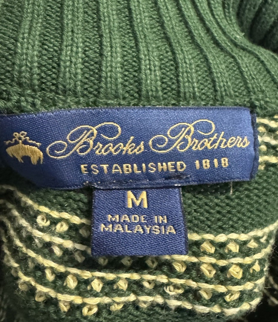 Brooks Brothers 1/4 Zip Sweatshirt Mens Medium Green Cotton Pullover