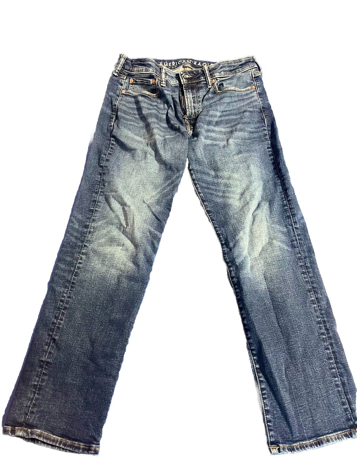 American Eagle 31x30 Original Straight Fit Extreme Flex Jeans Faded Worn Light