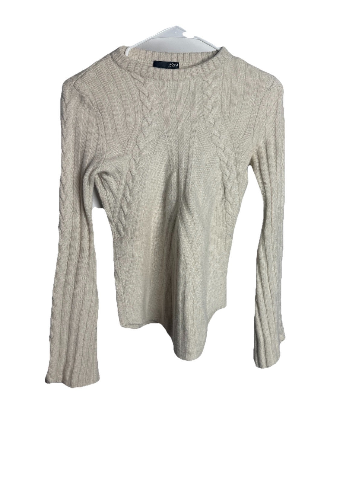 AQUA Sweater Womens Small Pullover Crew Cut Out Fitted Rayon Knit